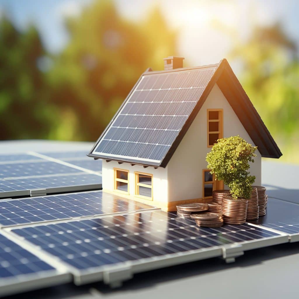 Haus mit Photovoltaikanlage als Miniatur